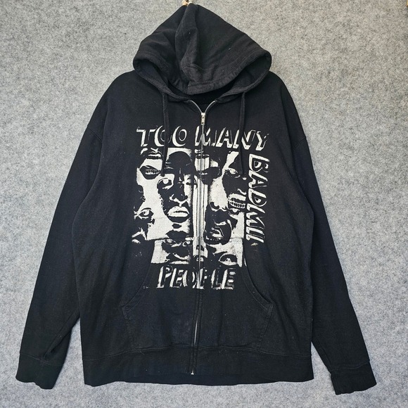 Black Grunge Hoodie Men XL Full Zip Graphic Skater Street INDEPENDENT TRADING CO